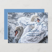 romantisch wintermeer witte zwaan bruiloft aankondigingskaart (Voorkant / Achterkant)