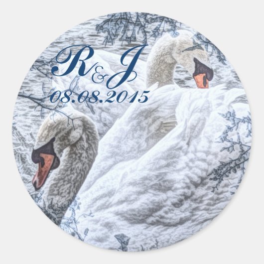 romantisch wintermeer witte zwaluw bruiloft ronde sticker (Voorkant)