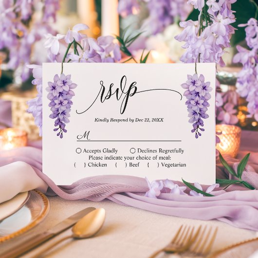 Romantisch Wisteria Script Bloemen Huwelijk RSVP K