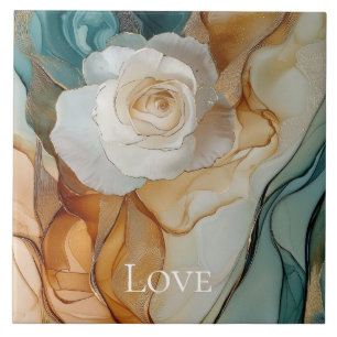 Romantisch Wit Aqua Goud Bloemen Liefde Tegeltje