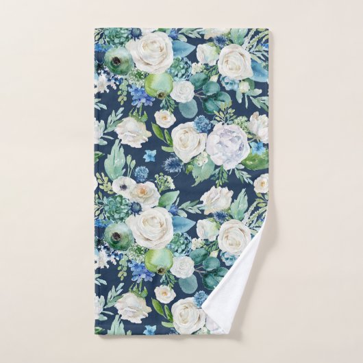 Romantisch wit & blauw bloemenpatroon bad handdoek (Handdoek)