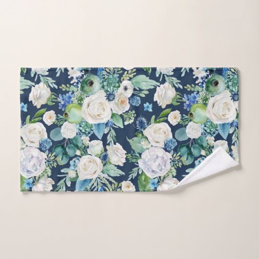 Romantisch wit & blauw bloemenpatroon bad handdoek (Handdoek)