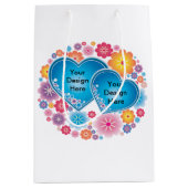 Romantisch Wit Bloemen Blauw Hart Medium Cadeauzakje (Voorkant)