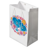 Romantisch Wit Bloemen Blauw Hart Medium Cadeauzakje (Voorkant Gekanteld)