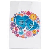 Romantisch Wit Bloemen Blauw Hart Medium Cadeauzakje (Achterkant)