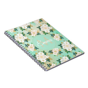 Romantisch wit bloemmotief mint watercolor ontwerp notitieboek