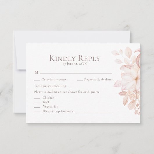 Romantisch Wit en Roze Rozen Bruiloft RSVP Kaart (Voorkant)