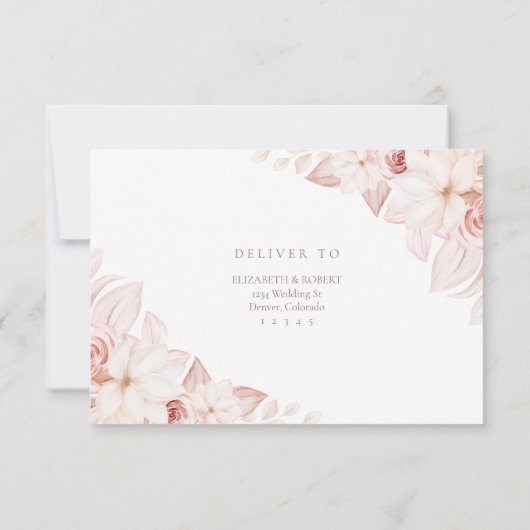 Romantisch Wit en Roze Rozen Bruiloft RSVP Kaart (Achterkant)