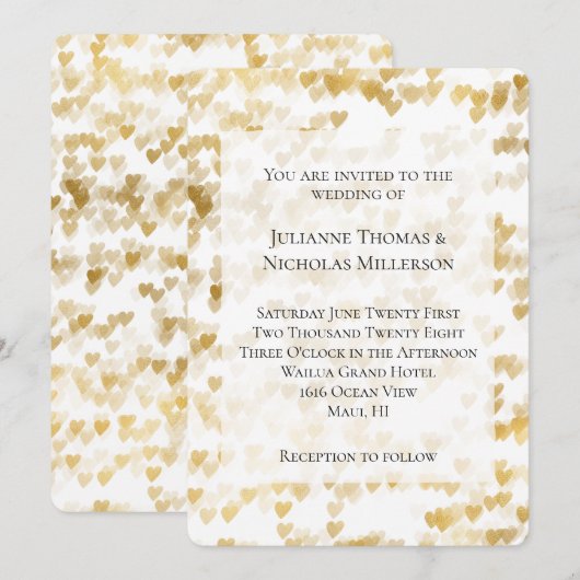 Romantisch Wit Goud Harten Trouwen Kaart (Voorkant / Achterkant)