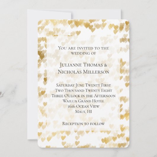 Romantisch Wit Goud Harten Trouwen Kaart (Voorkant)