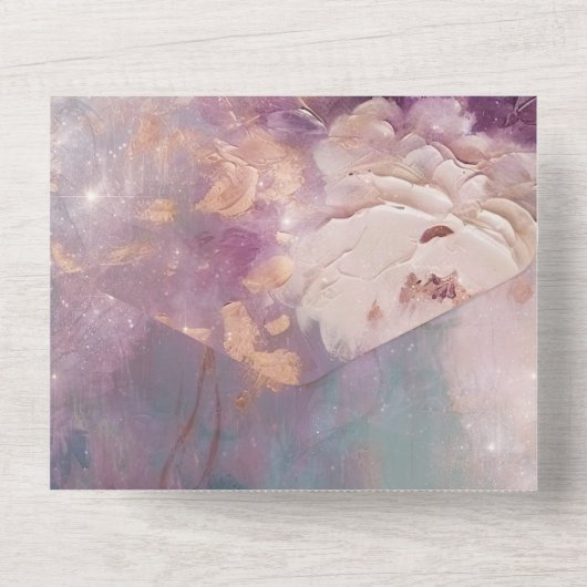 Romantisch Wit Goud Paarse Bloemen Huwelijk All In One Uitnodiging (Achterkant)