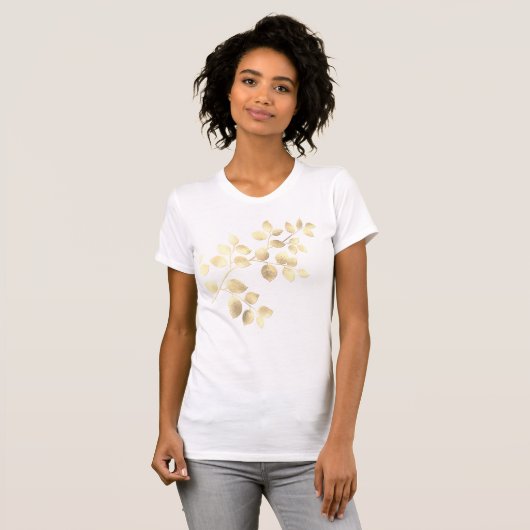 Romantisch wit met gouden bladeren T-shirt voor vr (Voorkant volledig)