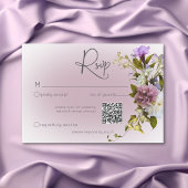 Romantisch Wit & Paarse Bloemen Modern Huwelijk QR RSVP Kaartje
