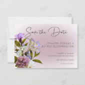 Romantisch Wit & Paarse Bloemen Modern Huwelijk Save The Date (Voorkant)