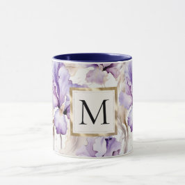 Romantisch wit paarse Iris bloemmonogram Mok