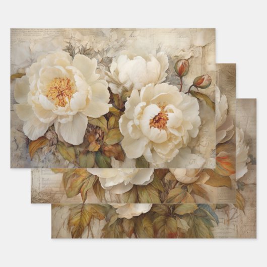 ROMANTISCH WIT PEONY DECORATIEF PAPIER INPAKPAPIER VEL (Set)