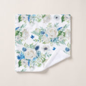 Romantisch Wit Rose & Blauw Bloemen Patroon Bad Handdoek (Wasdoekje)