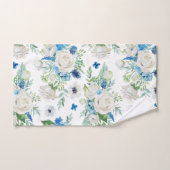 Romantisch Wit Rose & Blauw Bloemen Patroon Bad Handdoek (Handdoek)