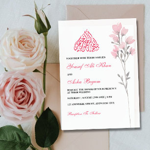 Romantisch Wit Roze Bloemen Moslim Bruiloft Kaart