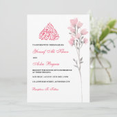  Romantisch Wit Roze Bloemen Moslim Bruiloft Kaart (Staand voorkant)
