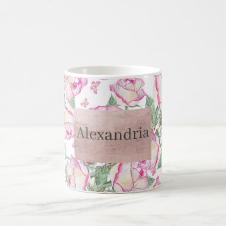 Romantisch wit roze geel zomer roos floraal koffiemok