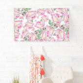 Romantisch wit roze geel zomer roos floraal spandoek (Insitu)