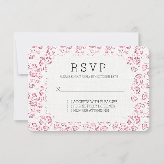 Romantisch Wit Roze Glitter Bloemen Bruiloft RSVP (Voorkant)