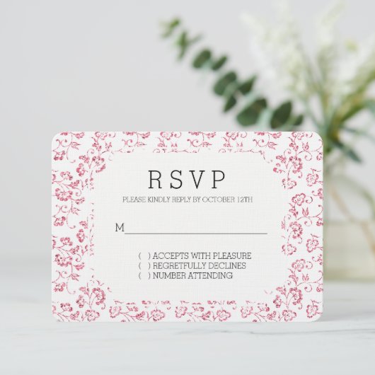 Romantisch Wit Roze Glitter Bloemen Bruiloft RSVP (Staand voorkant)