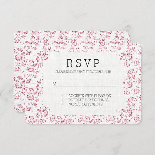 Romantisch Wit Roze Glitter Bloemen Bruiloft RSVP (Voorkant / Achterkant)