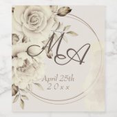 Romantisch Wit Rustiek Rozen Bruiloft Monogram Wijn Etiket (Enkel label)