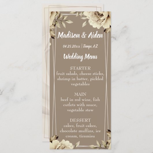 Romantisch Wit Rustiek Rozen Flat Menu (Voorkant / Achterkant)