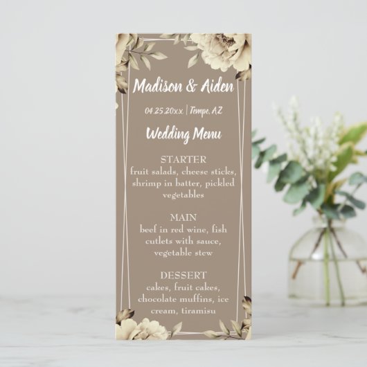 Romantisch Wit Rustiek Rozen Flat Menu (Staand voorkant)