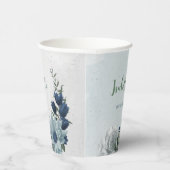 romantisch wit stoffig &marineblauw bloemendekblad papieren bekers (Rechts)