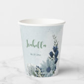 romantisch wit stoffig &marineblauw bloemendekblad papieren bekers (Voorkant)