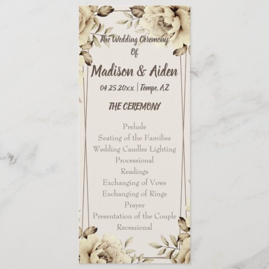 Romantisch Witte Landelijke Rozen Vlak Programma Programmakaart (Voorkant)