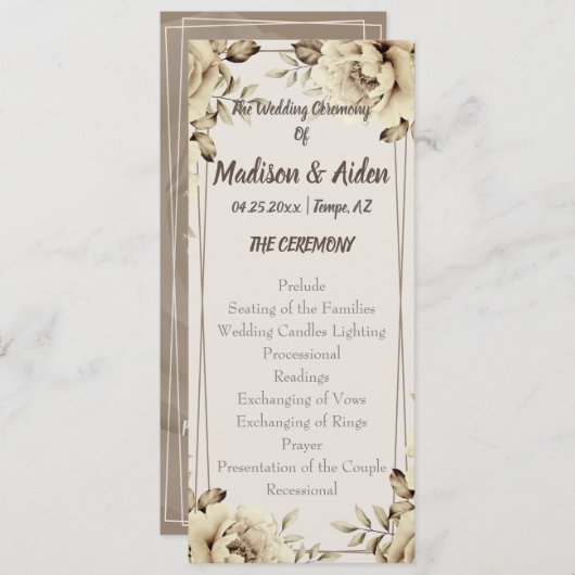 Romantisch Witte Landelijke Rozen Vlak Programma Programmakaart (Voorkant / Achterkant)