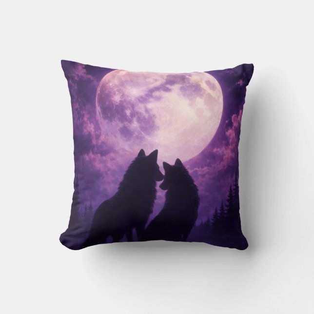 Romantisch Wolf Koppel Onder Volle Maan Kussen (Voorkant)