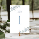 Romantisch Zacht Blauw  Bloemen Bruiloft Kaart<br><div class="desc">Elegante romantische trouwtafel nummerkaart,  versierd met een prachtig zacht blauw waterverf bloemontwerp en klassieke kalligrafie.</div>