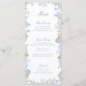 Romantisch Zacht Blauw Bloemen Bruiloft Menu (Voorkant)