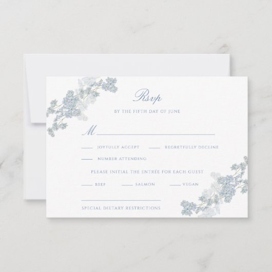 Romantisch Zacht Blauw  Bloemen Bruiloft RSVP Kaartje (Voorkant)