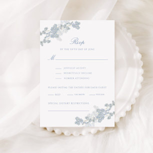 Romantisch Zacht Blauw  Bloemen Bruiloft RSVP Kaartje