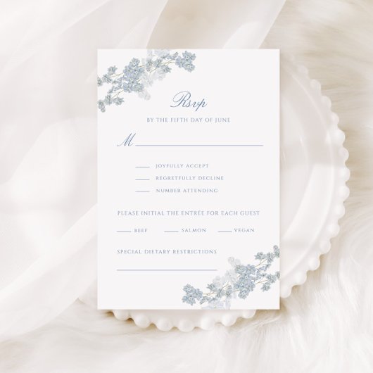 Romantisch Zacht Blauw  Bloemen Bruiloft RSVP Kaartje
