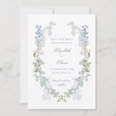 Romantisch Zacht Blauw Bloemen Huwelijk QR Code Save The Date (Voorkant)