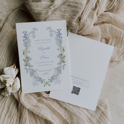 Romantisch Zacht Blauw Bloemen Huwelijk QR Code Save The Date