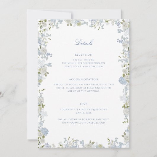 Romantisch Zacht Blauw Bloemen Lijst Alles in Een Kaart (Achterkant)