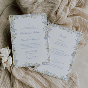 Romantisch Zacht Blauw Bloemen Lijst Alles in Een  Kaart