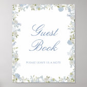 Romantisch Zacht Blauw Bloemen Trouwen Guest Book  Poster (Voorkant)