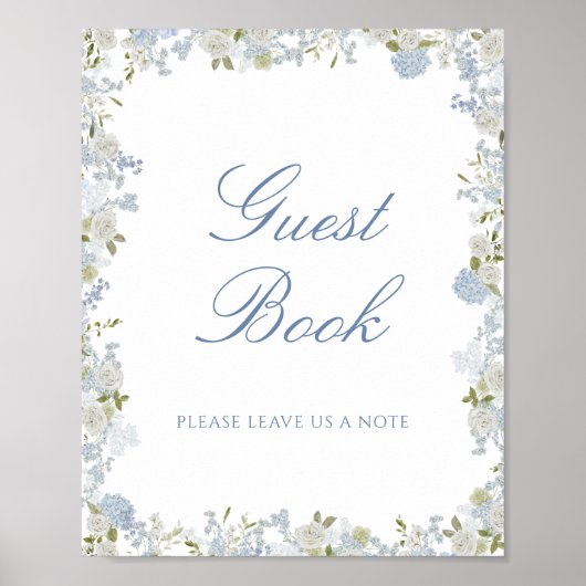 Romantisch Zacht Blauw Bloemen Trouwen Guest Book  Poster (Voorkant)