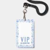 Romantisch Zacht Blauw Bloemen VIP Pass Badge (Achterkant met lanyard)