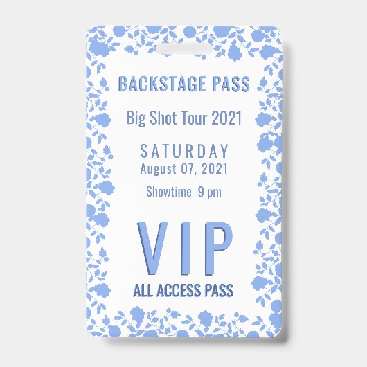 Romantisch Zacht Blauw Bloemen VIP Pass Badge (Voorzijde)